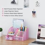 EasyPAG Mesh Desk Organizer with Drawer Multi-functional Pen Holder Stationery Organizer for Office School Supplies 6 Compartments Dorm Organizers and Storage for Desk, Light Pink