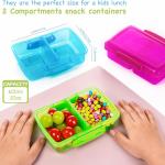 4 Pack Reusable Snack Containers with Lids, 2-Compartment Bento Boxes for Kids, Lightweight & Stackable Food Containers, Dishwasher Safe & Refrigerator Safe (4 Colors)