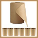 Paper Hand Towel [6 Rolls] Natural Brown [8" x 350 ft] 1 Ply Hardwound Universal 100% Recycled Fiber Compatible with Tork Dispensers Restrooms Kitchen (Natural, 8" x 350 ft)