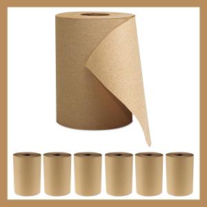 Paper Hand Towel [6 Rolls] Natural Brown [8" x 350 ft] 1 Ply Hardwound Universal 100% Recycled Fiber Compatible with Tork Dispensers Restrooms Kitchen (Natural, 8" x 350 ft)