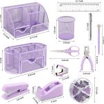 17 in 1 Purple Desk Organizers and Accessories Set, 3 Office Desk Supplies Storage Organization, 4 Pens, Stapler, Staples & Remover, Tape & Dispenser, Scissors, Ruler, Clips, Hole Punch Back to School