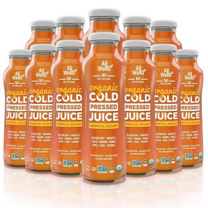 AllWellO Organic Cold Pressed Juice Drinks with Real Fruits and Vegetables Gluten Free Non-GMO Healthy Juices No Preservatives No Sugar ded (Tropical Escape, 12 Pack)