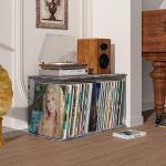 ELITEROO Vinyl Record Holder, Stackable Vinyl Record Storage Box, Wood Cube Organizer Book Crate Bin for Magazine, Files, Albums, Toys, Rustic Grey