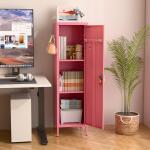 Lockable Metal Lockers with Handle and Keys,Metal Storage Locker with 2 Pegboard & 5 Hooks for Home,Office,School,Pink,Required Assembly