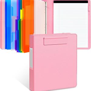JoyCat 3 Ring Binder Clipboard with Storage,12.4"x10.2"Magnetic Clipboard Folder with 5 Expandable Folders,Refillable Lined Notep (11" x 8.5"),Ideal for School Office Nursing(Pink)