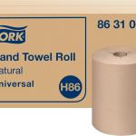 Tork Paper Towel Roll Natural - Universal Hand Roll, Natural Paper Towels with Brown Tissues me of 100% Recycled Fiber, 6 Rolls x 800 ft, Compatible with H21 Dispenser, RK800E