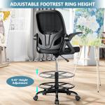 Tall Drafting Chair with Footrest Ring for Home and Work, Ergonomic Home Desk Office Chair with Flip up Arms and Lumbar Support, Extended Height Executive Desk Office(Black)