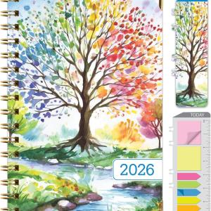HARDCOVER 2026 Planner, 5.5"x8": 14 Months (November 2025 - December 2026), Daily Weekly Monthly Planner, Yearly Agenda, Bookmark, Pocket Folder and Sticky Note Set (Tree Seasons)