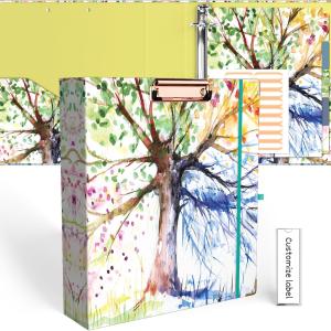 EYROZILL 2 Inch 3 Ring Binders with clipboard for Letter-Size 11" x 8.5" Three Ring Binder with 5-Tab Dividers and File Folder Labels for School Class Office Supplies, Season Tree