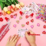Valentines Day Gifts for Kids，28 Pack Valentines Day Stationery Kids Includes Pencil, Erasers, Cards, Stickers, Stamper for Kids Valentine's Day Party Favor Supplies School Classroom Exchange
