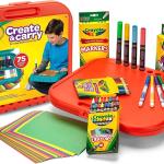 Crayola Create 'N Carry Travel Art Set for Kids (75pcs), 2-in-1 Lap Desk & Carrying Case, Holiday for Kids, Art Supplies Kit for Crafting, Drawing & Coloring