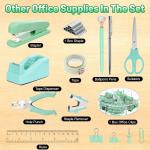 13-in-1 Office Desk Organizer Set with Stapler and Tape Dispenser, Pen Holder, Scissors, Ruler, Hole Punch, 2 Pens & More Desktop Accessories for Back to School Supplies (Green)
