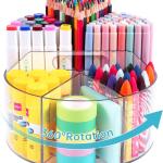 Large Acrylic Pen Holder for Desk, 6 Slots 360-Degree Rotating Pencil Holder Marker Organizer for Kids, Cdy Art Supply Organizer Crayon Organizers for Office School