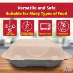 Durable, Leak-Proof Take-out Food Box, 25 Pack. Large, 9 x 9 Sturdy Plant-Based, Gluten-Free Compostable Wheatstraw Fiber Clamshell Hinged Container, Microwavable and Great for Restaurant Carryout