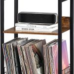 LELELINKY 3 Tier End Table,Record Player Stand with Storage Up to 100 Albums,Turntable Stand for Vinyl,Brown Records Shelf for Living Room Bedroom