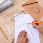 4 PCS Plastic Ruler Math Geometry Set, Transparent Measuring Tool Kit Includes Protractor Straight Ruler Triangle Rulers for School Office Home Teachers Students Supplies