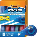 BIC Wite-Out EZ Correct Tear-Resistant Correction Tape with 39.3 ft of Tape, 10-Count Pack in White