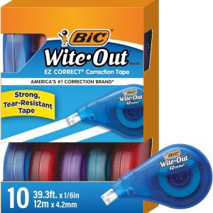 BIC Wite-Out EZ Correct Tear-Resistant Correction Tape with 39.3 ft of Tape, 10-Count Pack in White