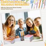 Crtiin 48 Pcs Include 24 Bible Verse Notep 24 Pencils Kids Christmas Christian Church Gifts Students Classroom Award Religious Notebook Bible Pencils Prayer Pocket School(Classic Style,Eclectic)