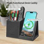 TopMe Wireless Charger with Pen Pencil Holder, Leather Mltifunctional Desk Nightstand Organizer, Fast Charging Station Remote Control Holder, Office Supplies Desk Accessories, Gifts for Men(Black)