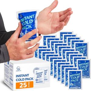 25 Pack Instant Ice Cold Pack (6” x 4.5”) - Disposable Instant Ice Packs for Injuries | Cold Compress Ice Pack for Pain Relief