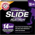 ARM & HAMMER Clump & Seal SLIDE Platinum Multi-Cat Clumping Cat Litter, 14-Day Odor Control, EZ Clean Technology, 18 lbs – No Scrubbing, Powerful Odor Eliminator