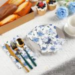 Floral Napkins Disposable Flower Guest Hand Towels Decorative Paper Towels for Bathroom Wedding Birthday Baby Shower Kitchens Table(Navy Blue,100 Pcs)