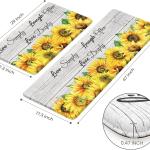 KIMODE Anti Fatigue Kitchen Mat, Farmhouse Sunflower Kitchen Rugs Sets of 2, Kitchen Floor Mats Non-Slip Cushioned, Comfort Kitchen Mats for Floor Sink, Laundry, Desk White 17"x47"+17"x29"