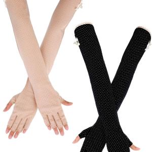 Chuangdi 2 Pairs Women UV Sun Protection Driving Gloves Touchscreen Arm Sun Block Gloves for Outdoor Sports Summer Supplies