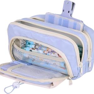 Large Pencil Pouch Big Pencil Case Big Capacity Aesthetic Pen Cosmetic Bag Pen Stationery Organizer Simple, College Office Home Travel Storage Bag (Blue)