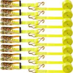 8 Pack 2 Inch x 15 ft Ratchet Tie Down Straps Heavy Ratchet Straps Up to 5000lbs Strength Cargo Straps with J Hooks for Moving Appliances Trailers Lawn Equipment Motorcycle Trucks(Yellow)