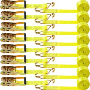 8 Pack 2 Inch x 15 ft Ratchet Tie Down Straps Heavy Ratchet Straps Up to 5000lbs Strength Cargo Straps with J Hooks for Moving Appliances Trailers Lawn Equipment Motorcycle Trucks(Yellow)