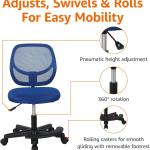 Basics Kids justable Mesh Low-Back Swivel Study Desk Chair with Footrest, Blue