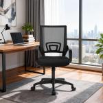 BestOffice | Ergonomic Office Chair | Mid-Back Swivel Desk Chair | Breathable Backrest & Lumbar Support | justable Height | Sponge Seat | Rolling Wheels | Dark Black | for ults & Women