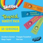 SINGLES TO GO! Skittles Singles To Go Tropical Flavors Variety Pack, Powdered Drink Mix, Strawberry Starfruit, Mango Tangelo, Kiwi Lime, Pineapple Passionfruit, 1 Box (30 Single Servings)