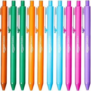 Basics Multi Colored Ballpoint Pens for Smooth Writing, Assorted Colors, Retractable, 24-Pack
