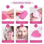 50-Count Kickleen Compressed Cellulose Heart Shape Facial Sponges | Natural Cosmetic Spa Sponges for Facial Cleansing | Exfoliating | Makeup Mask Removal | Reusable | Skin Massage (50 Count (Pink))