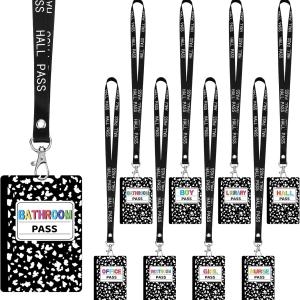 16 Pcs PVC Hall Pass Lanyards Unbreakable Hall Passes Writeable Passes for Classrooms Bathroom Pass for Bathroom Library Office Nurse School Supplies(Composition Book Style)