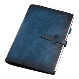 Refillable A5 Leather Binder Notebook, Reusable Leather Journal, Vintage Organizer with 6-Ring Metal Binder, 120 Pages Lined Paper & Pocket, for Writers Business Work Study College and Daily, Blue