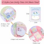 144 Sheets Cute Sticky Notes, Kawaii Cartoon Sticky Note with 12 Different Shapes, Mini Markers Flags Self-Stick Memo Ps for Students Supplies, Assorted Animals Memo Notes 2.4 * 2.4in