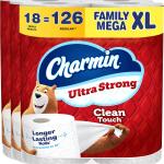 Charmin Toilet Paper Ultra Strong Clean Touch, 18 Family Mega XL Rolls = 126 Regular Rolls