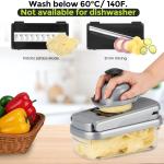 Vegetable Chopper,12-in-1 Multifunctional Food Chopper,Professional Onion Chopper with 7 Bles,Vegetable Cutter with Container for Sal,Potato,Carrot,and Garlic Essential Kitchen Tool (Silver black)