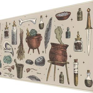 Dark Grey Fantasy Desk Mat, Mysterious Medicine Bottle Mouse Mat, Large Desktop Game Mat, Computer Keyboard and Mousep XXL, Funny Office Decoration, Home Desktop Accessories 31.5"X15.7"