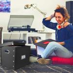 Vinyl Record Storage Box - 12" - 1 Pack- Crate Holds up to 75 Vinyl Albums - Black