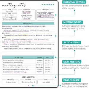 Taja Meeting Notebook for Work Organization - Work notebook with action items, Meeting Minutes Planner Notebook, Perfect Office Supplies for Men & Women - Black