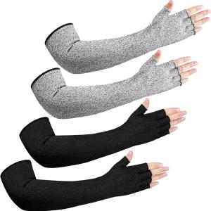Sintege 2 Pairs Anti Cut Protective Sleeves Arm Sleeves Safety Cut Resistant Gloves(Black, Gray)