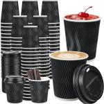 100 Pack 8 oz Disposable Coffee Cups with Lids and Straws, To go Insulated Corrugated Thick Paper Coffee Cups for Hot/Cold Beverages, Ripple Wall Cups for Espresso Coffee, Hot Chocolate and Cocoa