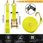 8 Pack 2 Inch x 15 ft Ratchet Tie Down Straps Heavy Ratchet Straps Up to 5000lbs Strength Cargo Straps with J Hooks for Moving Appliances Trailers Lawn Equipment Motorcycle Trucks(Yellow)
