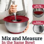 Priority Chef Stainless Steel Mixing Bowls with Lids Set, 3 Grater Attachments, Airtight Lids, Non-Slip Silicone Base Mixing Bowl Set, Large Prep Metal Mixing Bowls for Kitchen, Red