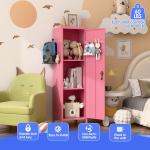 Lockable Metal Lockers with Handle and Keys,Metal Storage Locker with 2 Pegboard & 5 Hooks for Home,Office,School,Pink,Required Assembly